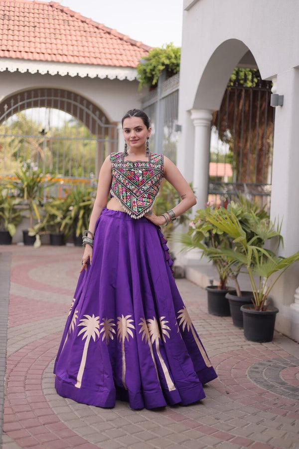 Purple Kutchi Gamthi Embroidered Lehenga Choli with Coconut Gota Work