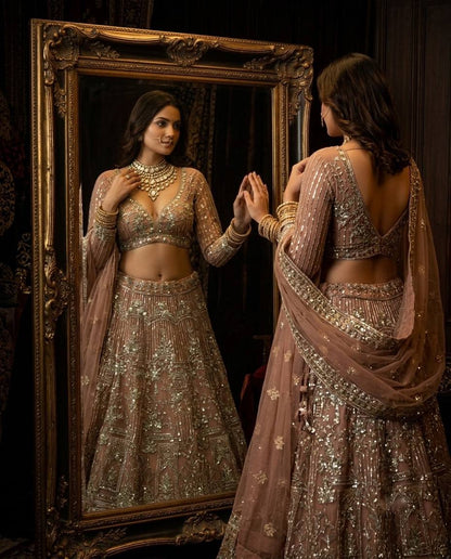 Peach Pink Designer Lehenga Choli with Heavy Coding & Sequins Work | Wedding & Party Wear