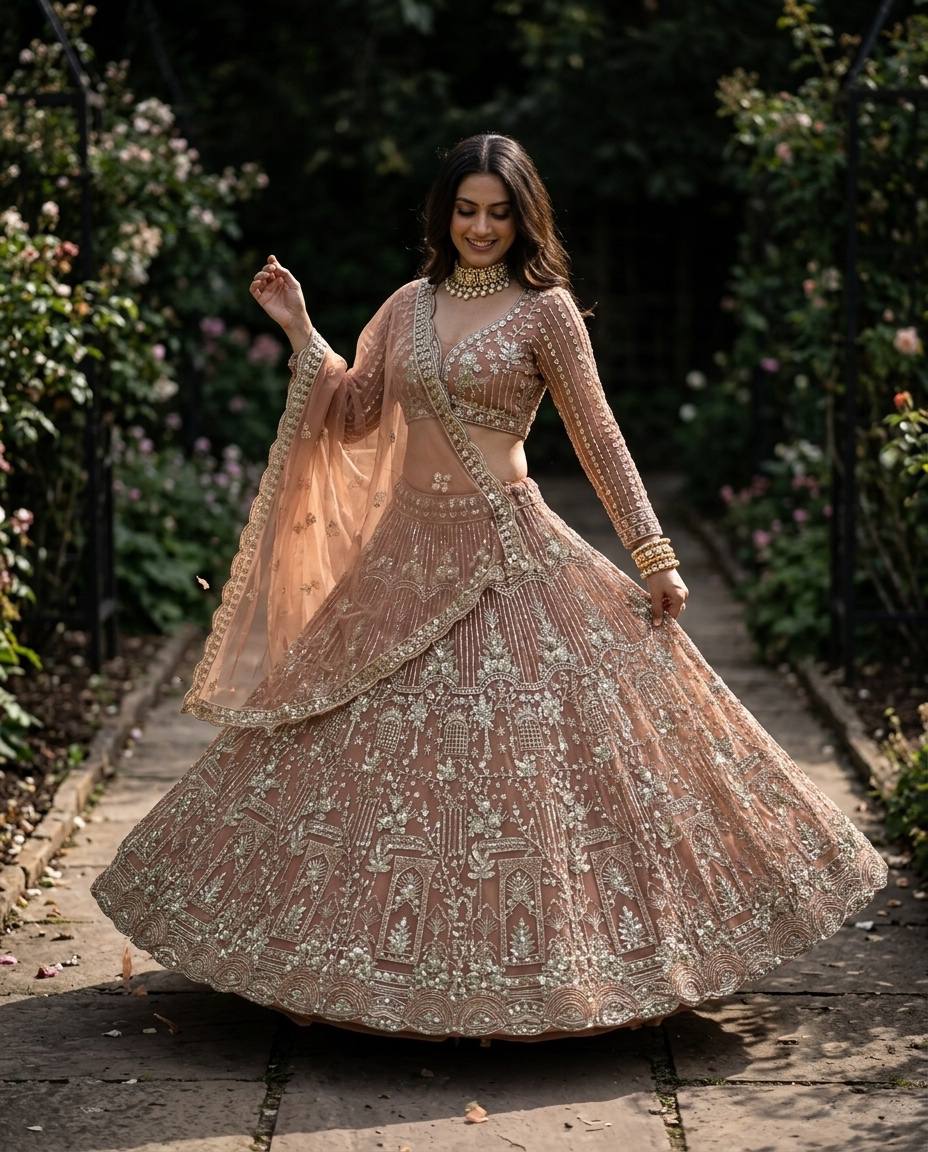Peach Pink Designer Lehenga Choli with Heavy Coding & Sequins Work | Wedding & Party Wear