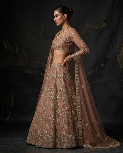 Peach Pink Designer Lehenga Choli with Heavy Coding & Sequins Work | Wedding & Party Wear