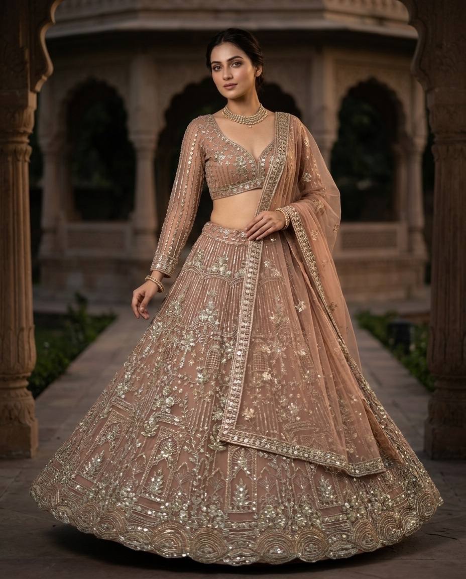 Peach Pink Designer Lehenga Choli with Heavy Coding & Sequins Work | Wedding & Party Wear