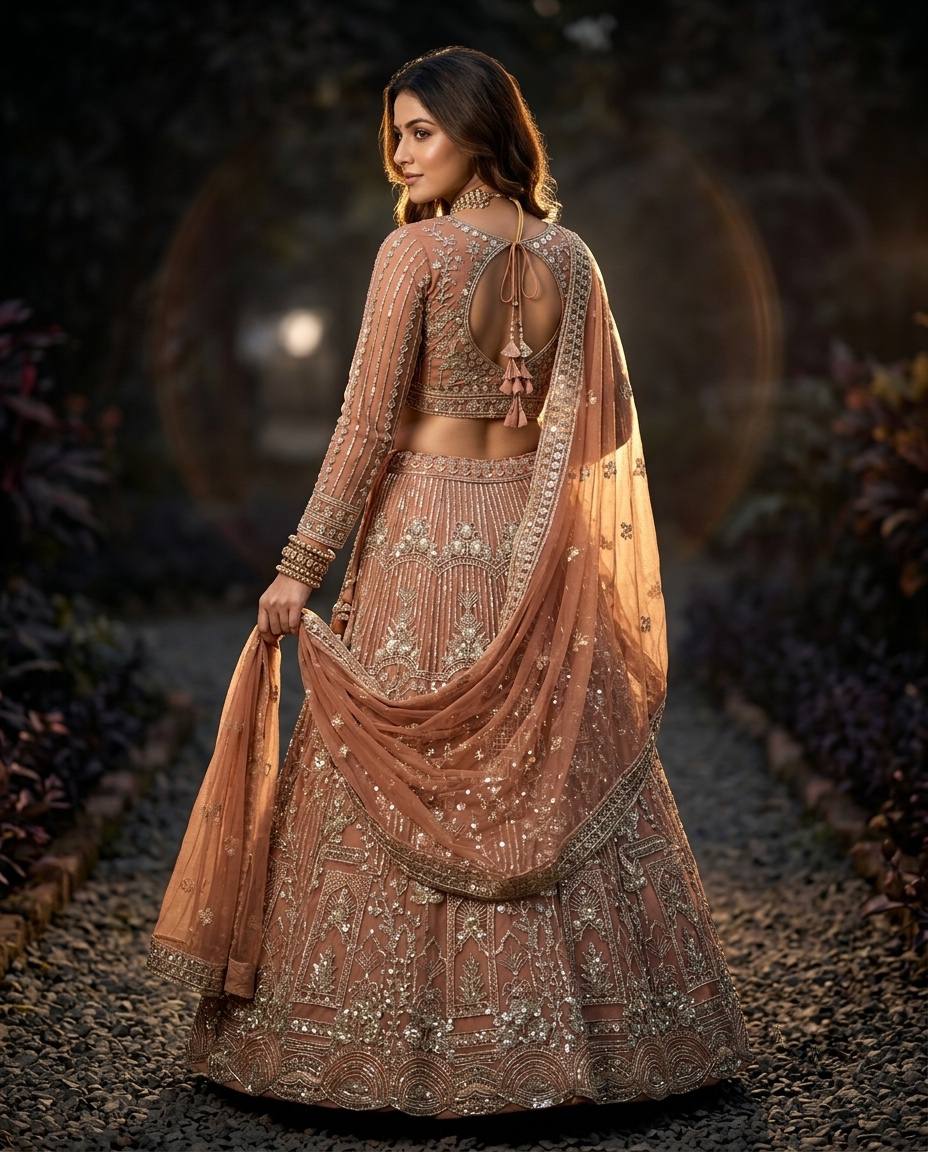 Peach Pink Designer Lehenga Choli with Heavy Coding & Sequins Work | Wedding & Party Wear