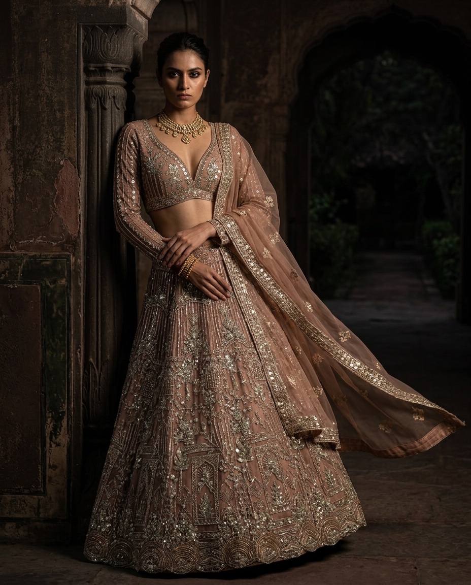 Peach Pink Designer Lehenga Choli with Heavy Coding & Sequins Work | Wedding & Party Wear