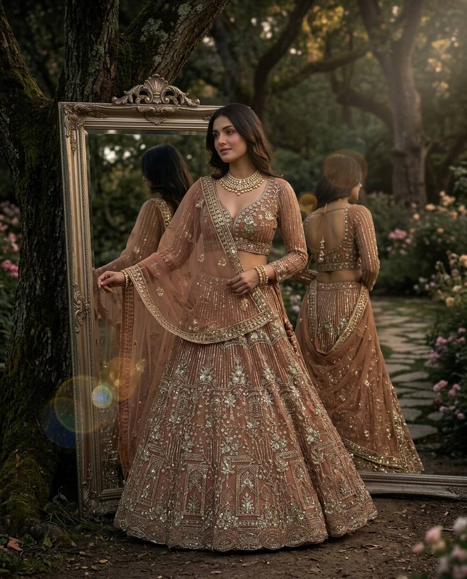 Peach Pink Designer Lehenga Choli with Heavy Coding & Sequins Work | Wedding & Party Wear