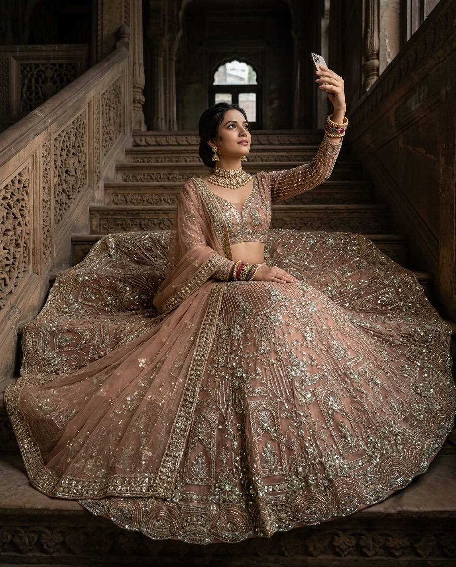 Peach Pink Designer Lehenga Choli with Heavy Coding & Sequins Work | Wedding & Party Wear