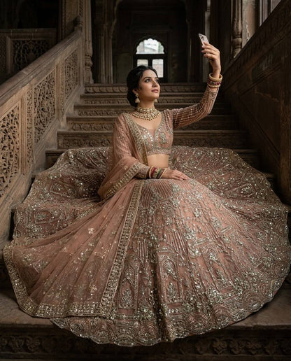 Peach Pink Designer Lehenga Choli with Heavy Coding & Sequins Work | Wedding & Party Wear