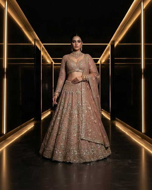 Peach Pink Designer Lehenga Choli with Heavy Coding & Sequins Work | Wedding & Party Wear