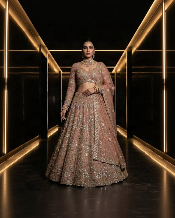 Peach Pink Designer Lehenga Choli with Heavy Coding & Sequins Work | Wedding & Party Wear