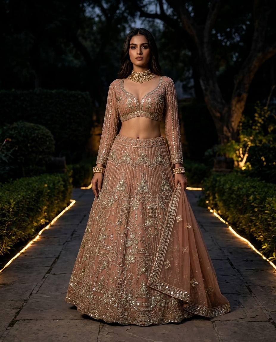 Peach Pink Designer Lehenga Choli with Heavy Coding & Sequins Work | Wedding & Party Wear