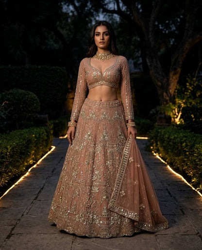 Peach Pink Designer Lehenga Choli with Heavy Coding & Sequins Work | Wedding & Party Wear