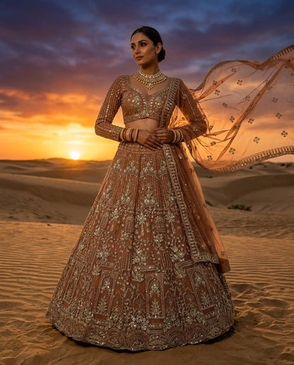 Peach Pink Designer Lehenga Choli with Heavy Coding & Sequins Work | Wedding & Party Wear