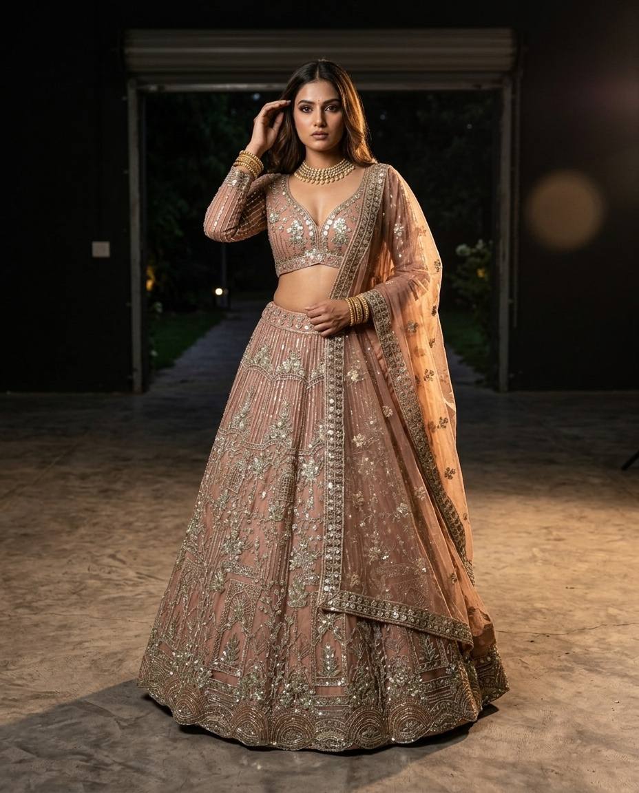 Peach Pink Designer Lehenga Choli with Heavy Coding & Sequins Work | Wedding & Party Wear