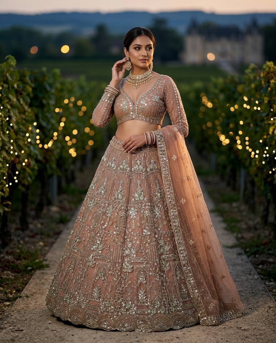 Peach Pink Designer Lehenga Choli with Heavy Coding & Sequins Work | Wedding & Party Wear