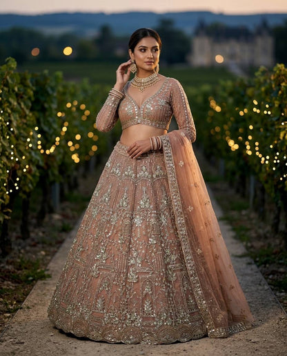 Peach Pink Designer Lehenga Choli with Heavy Coding & Sequins Work | Wedding & Party Wear
