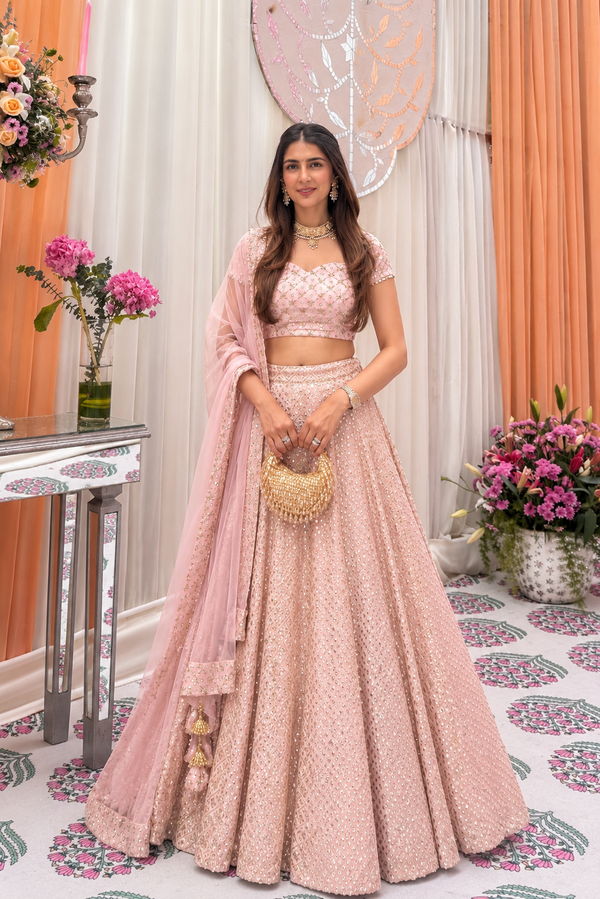 Baby Pink Sequin & Zari Embroidered Designer Lehenga Choli Set