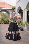 Black Kutchi Gamthi Embroidered Lehenga Choli with Coconut Gota Work