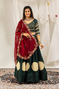 Deep Green Rayon Lehenga Choli with Maroon Embroidered Dupatta