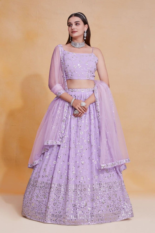 Lavender Zari Sequin Embroidered Georgette Lehenga Choli Set