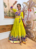Lime Green & Maroon Heavy Embroidered Rayon Lehenga Choli Set