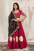 Fuchsia Rayon Gota Work Lehenga Choli with Vintage Dupatta Set