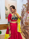 Pink & Yellow Heavy Embroidered Rayon Lehenga Choli Set Ethnic