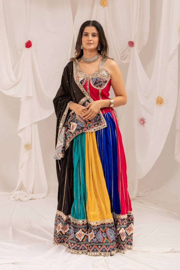 Multicolor Patola Print Lehenga Choli with Real Mirror Work Set