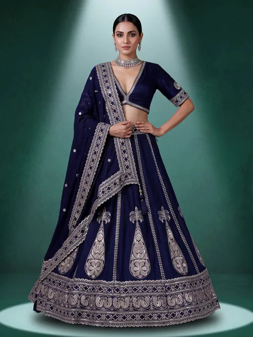 Enchanting Blue Sequins Net Reception Wear Plus Size Lehenga Choli