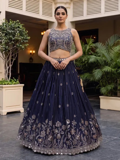 Fantastic Brown Sequins Georgette Wedding Wear Plus Size Lehenga Choli