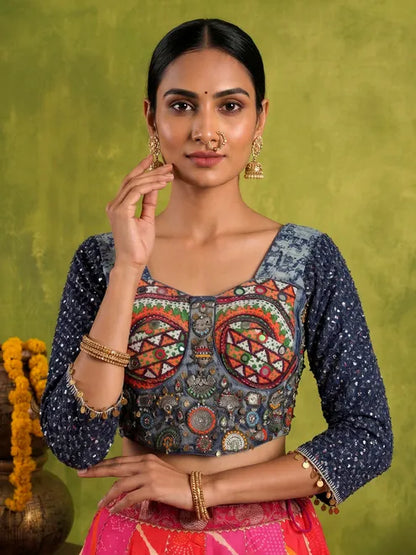 Fantastic Brown Sequins Georgette Wedding Wear Plus Size Lehenga Choli