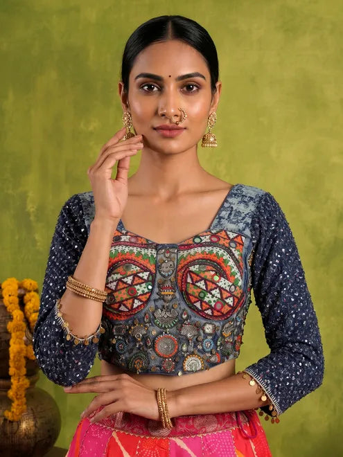 Lovely Pink Embroidered Georgette Function Wear Plus Size Lehenga Choli