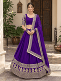 Purple Faux Georgette Zari Embroidered Lehenga Choli Dupatta