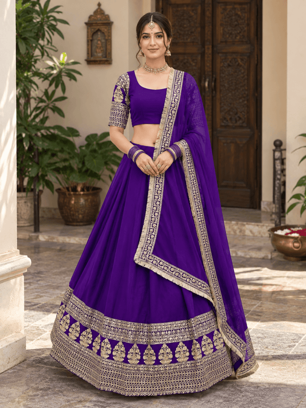 Purple Faux Georgette Zari Embroidered Lehenga Choli Dupatta