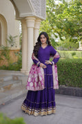 Purple Rayon Gown with Gota Patti Lace Work & Jacquard Dupatta
