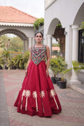 Rani Pink Roman Lehenga Choli with Kutchi Gamthi Embroidered Blouse & Coconut Gota Work