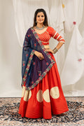 Coral Orange Rayon Gota Work Lehenga Choli with Navy Dupatta
