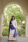 White Rayon Navratri Gown with Gota Patti & Leheriya Dupatta