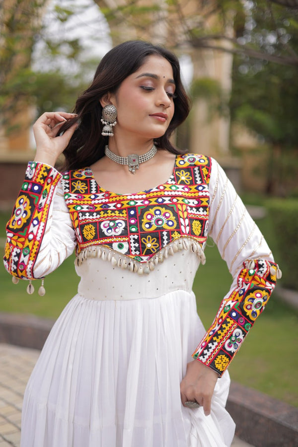 Festive Mukaish Embroidered Mirror Work Gown for Women