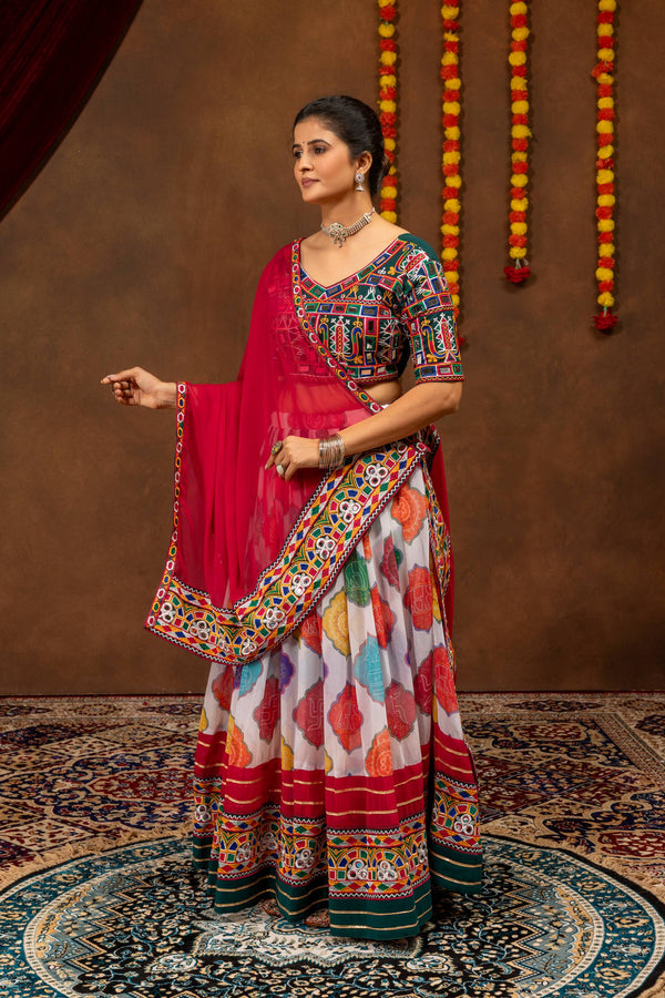 Multicolor Embroidered Navratri Lehenga Choli with Mirror Work