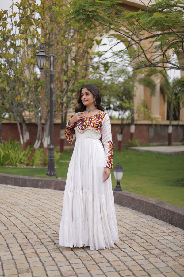 Festive Mukaish Embroidered Mirror Work Gown for Women